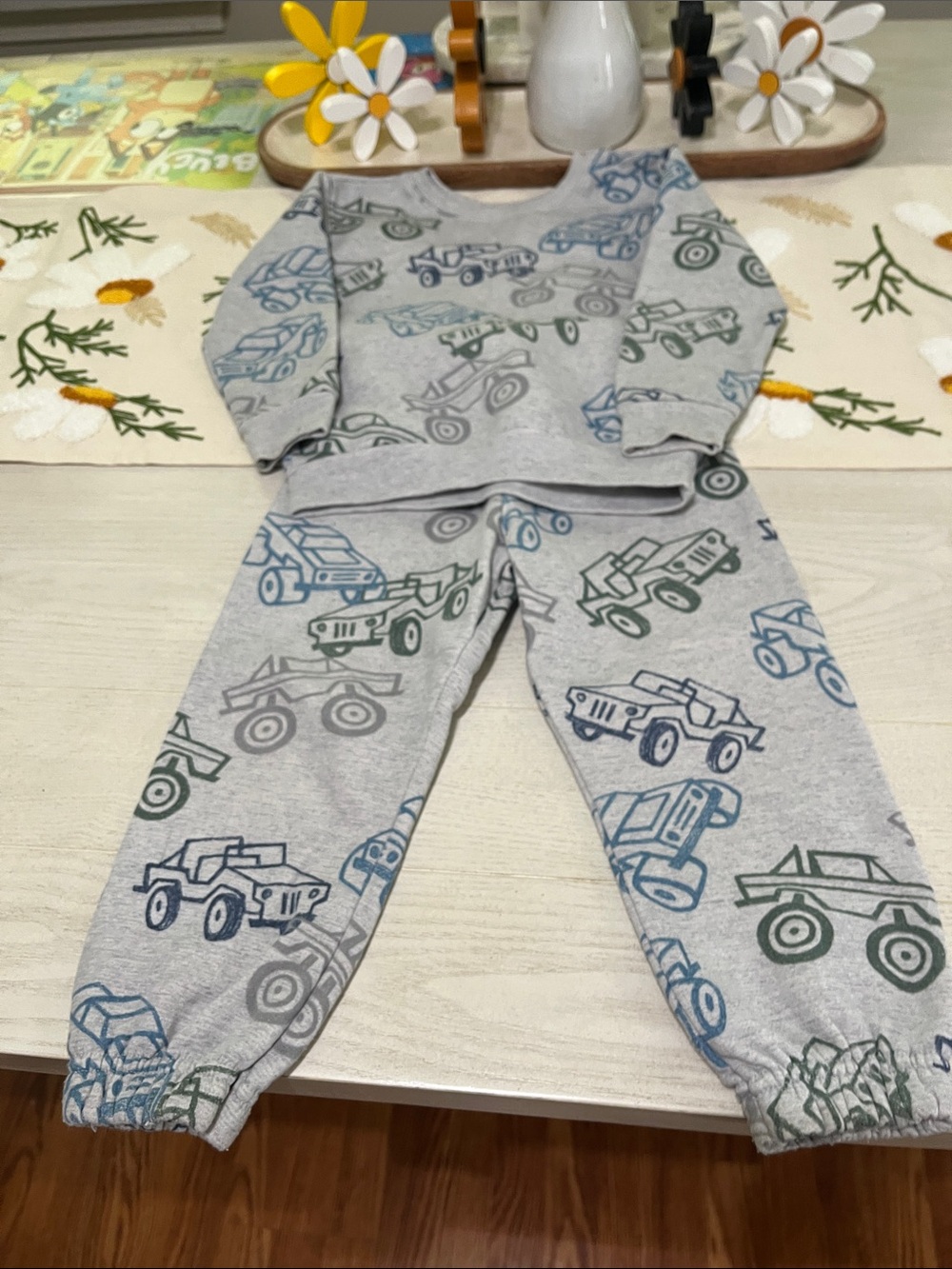 Garanimals Grey Pajama Set with Blue and Green Truck Prints
